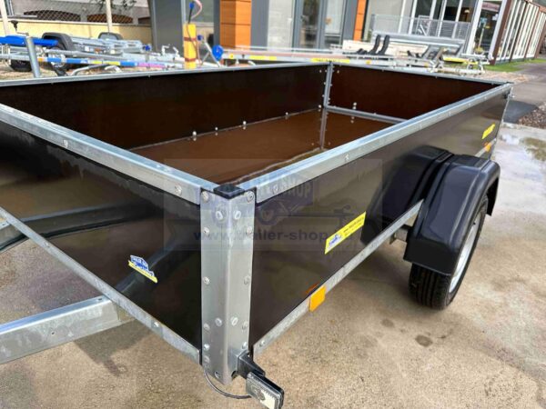 ALFA 12515MN.75F egytengelyes fékezetlen utánfutó playwood oldalfallal 244x144cm – 750kg össztömeg