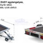 ALFA 12513MN.75A 10" EASY egytengelyes, 2,44x1,25m méretű, 750kg, fék nélküli, mellsőkerekes fix oldalfalas nyitott utánfutó
