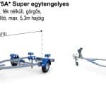 ALFA Marine 15920HG.75A* Super Egytengelyes, 4,9(6,07)x1,95m, 750kg, fék nélküli, görgős, csónakszállító, hajószállító, max. 5,3m hajóig