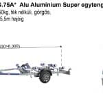 ALFA Marine 16320HG.75A* Alu Alumínium Super egytengelyes, 750kg, 5,13(6,30)x1,95m, fék nélküli, görgős, csónakszállító, max. 5,5m hajóig
