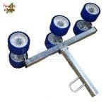 Görgős támasz szerelve/ 3 tengelyes, kék, tartóval és kötőelemekkel, kpl.