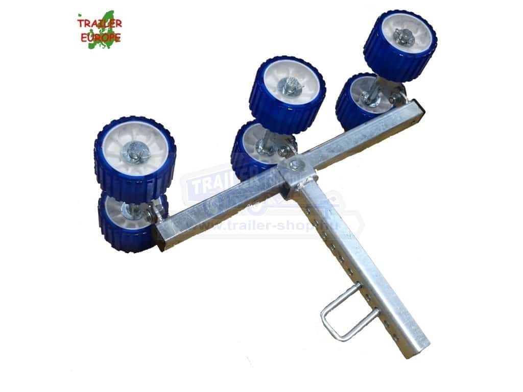 Görgős támasz szerelve/ 3 tengelyes, kék, tartóval és kötőelemekkel, kpl.