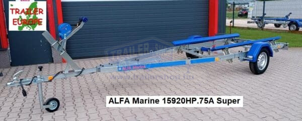 ALFA Marine 15920HP.75A* Super kihúzható vonórúddal, Egytengelyes, 4,9(6,07)x1,95m, 750kg, fék nélküli, párnafás, csónakszállító, hajószállító, max. 5,3m hajóig