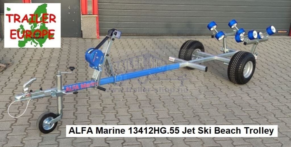 ALFA Marine 13412HG.55 Jet Sky "Beach Trolley", egytengelyes, 3,40x1,18m, 550kg, fék nélküli, görgős, max 4,0m hajóig