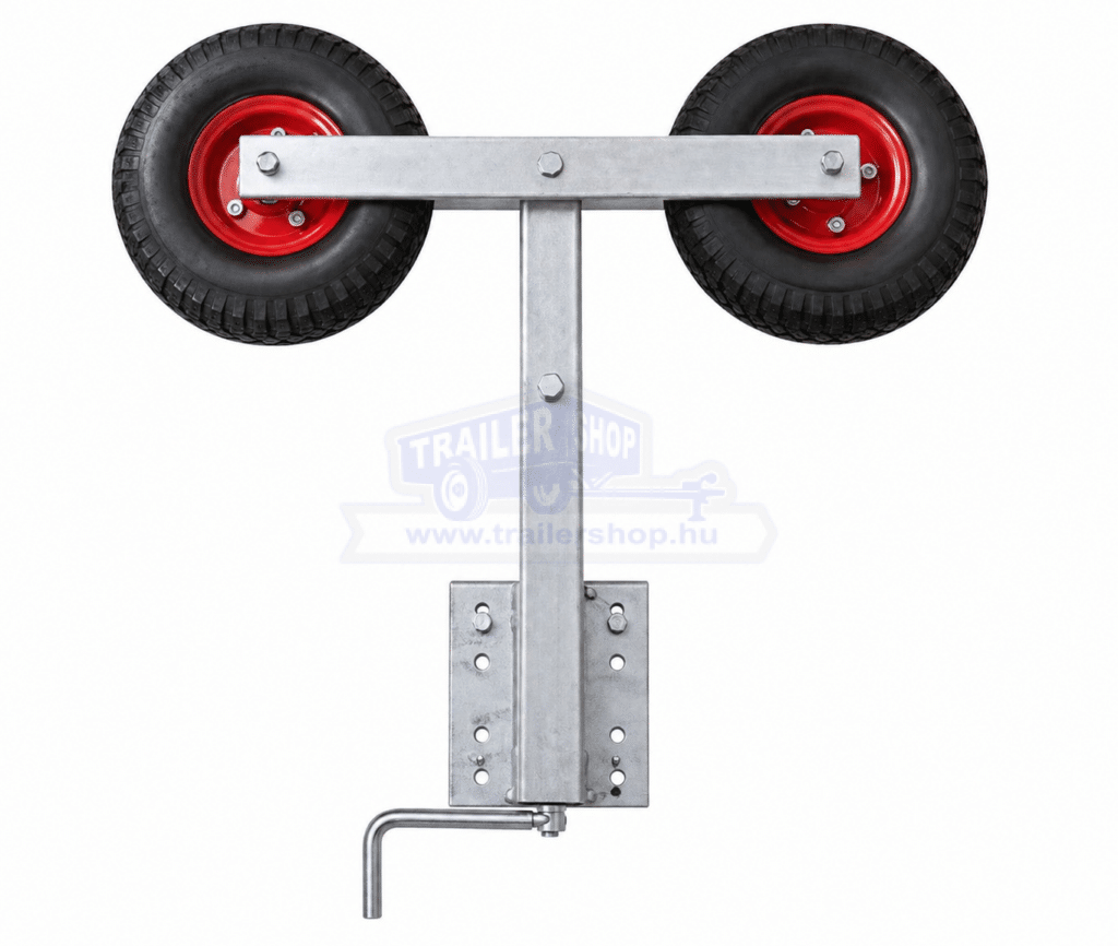 Támasz 2 tengelyes, két 260x85mm levegős kerékkel szerelve, tartóval és kötőelemekkel, tekerős, kpl., 1 pár TH0037