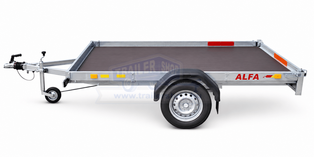 ALFA 13015MN.75A 10" EASY egytengelyes, 2,94x1,44m méretű, 750kg fék nélküli, mellsőkerekes fix oldalfalas nyitott utánfutó