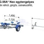 ALFA Marine 15515HG.55A* Neo egytengelyes, 5,5x1,49m, 550kg, fék nélküli, görgős, csónakszállító max. 4,9m hajóig