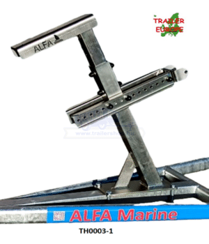 Csörlőtartó konzol Alfa Marine egy tengelyes, fékes változatokhoz, univerzális, magasságban és hosszban állítható orrtartóval, 60x60mm zártszelvényhez, cuppánttal és ellendarabbal, kötőelemekkel, kpl. TH0003-1