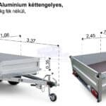 ALFA 12513MN.75T Alu Alumínium fék nélküli, 2,45x1,26m méretű, 750kg kéttengelyes, tandemtengelyes utánfutó