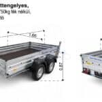 ALFA 12513MN.75T fék nélküli, 2,44x1,25m méretű, 750kg kéttengelyes, tandemtengelyes utánfutó