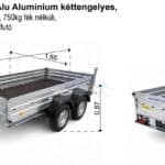 ALFA 12515MN.75T Alu Alumínium fék nélküli, 2,45x1,45m méretű, 750kg kéttengelyes, tandemtengelyes utánfutó