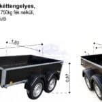 ALFA 12515MN.75TF fék nélküli, 2,44x1,44m méretű, 750kg kéttengelyes, tandemtengelyes utánfutó