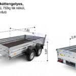 ALFA 12515MN.75T fék nélküli, 2,44x1,44m méretű, 750kg kéttengelyes, tandemtengelyes utánfutó