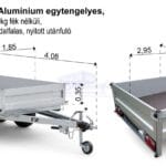 ALFA 13015MN.75T Alu Alumínium fék nélküli, 2,95x1,45m méretű, 750kg kéttengelyes, tandemtengelyes utánfutó