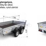 ALFA 13015MN.75T fék nélküli, 2,94x1,44m méretű, 750kg kéttengelyes, tandemtengelyes utánfutó