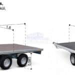 ALFA 13616AP.75T.10" univerzális, 3,66x1,60m, alsókerekes, fék néküli, kéttengelyes, tandemtengelyes utánfutó