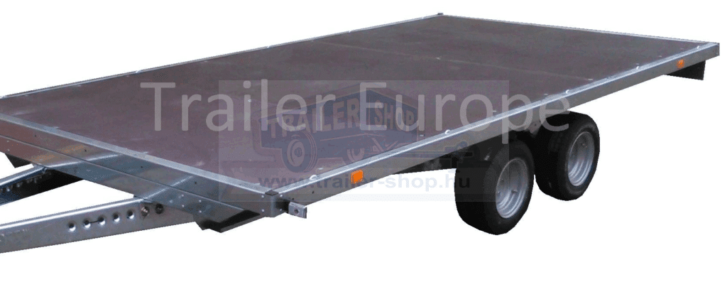 ALFA 14020AP.75T.10" univerzális. 4,05×2,0m méretű, 750kg fék nélküli alsókerekes, kéttengelyes, tandemtengelyes utánfutó