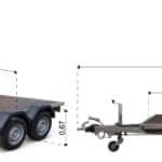 ALFA-T 43018MP.130-ig kéttengelyes, 3,0x1,8m méretű, 1300kg, fékezett, mellsőkerekes, síkplatós, uniplatós motorszállító és quadszállító utánfutó