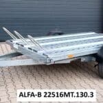 ALFA-B 22516MT.130.3, 1 db 2m-es feljárórámpával, egytengelyes 2,5×1,6m méretű, 1300kg fékezett mellsőkerekes motorszállító utánfutó
