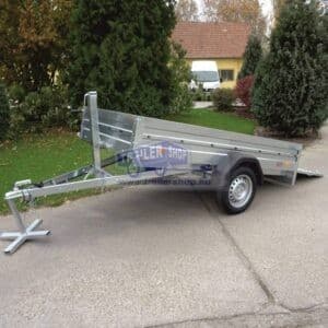 ALFA-B 23015MN.130 FAB TTL70-nel, egytengelyes 2,94×1,44m méretű, 1300kg fékezett mellsőkerekes fix oldalfalas utánfutó