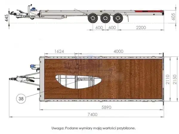UNITRAILER UNIPLAT 600/3 S HÁROMTENGELYES PÓTKOCSI 600X215 DMC 3500 KG
