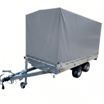 ALFA-T 44020AP.350-ig 13" kéttengelyes, 4,05x2,0m méretű, 3500kg, fékezett, alsókerekes, síkplatós, uniplatós utánfutó, trailer, tréler és autószállító tréler PONYVÁVAL