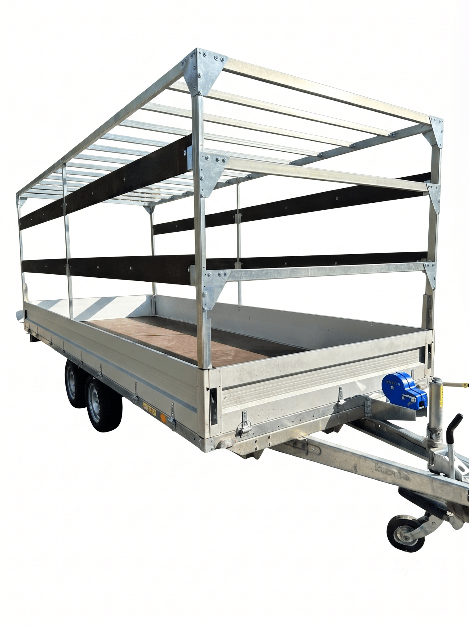 ALFA-T 44020AP.350-ig 13" kéttengelyes, 4,05x2,0m méretű, 3500kg, fékezett, alsókerekes, síkplatós, uniplatós utánfutó, trailer, tréler és autószállító tréler PONYVÁVAL