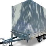 ALFA-T 44020AP.200-ig 10" kéttengelyes, 4,05x2,0m, 2000kg, fékezett, alsókerekes, síkplatós, uniplatós utánfutó, trailer, tréler és autószállító tréler PONYVÁVAL