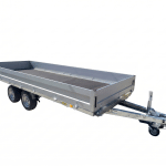 ALFA-T 45020AP.270-ig 10" kéttengelyes, 5,0x2,0m méretű, 2700kg, fékezett, alsókerekes, síkplatós, uniplatós utánfutó, trailer, tréler és autószállító tréler PONYVÁVAL