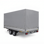 ALFA-T 45020AP.270-ig 10" kéttengelyes, 5,0x2,0m méretű, 2700kg, fékezett, alsókerekes, síkplatós, uniplatós utánfutó, trailer, tréler és autószállító tréler PONYVÁVAL