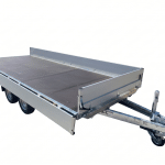 ALFA-T 45020AP.350-ig 13" kéttengelyes, 5,0x2,0m méretű, 3500kg, fékezett, alsókerekes, síkplatós, uniplatós utánfutó, trailer, tréler és autószállító tréler PONYVÁVAL