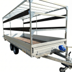 ALFA-T 45020AP.350-ig 13" kéttengelyes, 5,0x2,0m méretű, 3500kg, fékezett, alsókerekes, síkplatós, uniplatós utánfutó, trailer, tréler és autószállító tréler PONYVÁVAL
