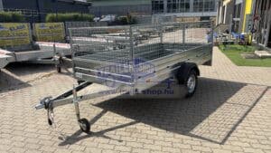 ALFA-B 23015MN.100-ig egytengelyes, 2,94x1,44m méretű, 1000kg fékezett mellsőkerekes fix oldalfalas utánfutó RÁCCSAL