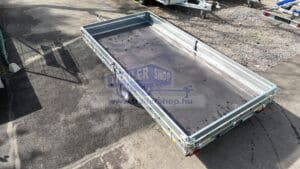 ALFA 14020AP.75 10" 4,05x2,00m méretű, 750kg egytengelyes fék nélküli alsókerekes uniplatós síkplatós utánfutó OLDALFALLAL