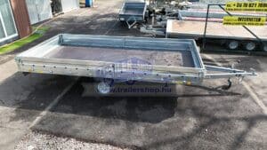 ALFA 14020AP.75 10" 4,05x2,00m méretű, 750kg egytengelyes fék nélküli alsókerekes uniplatós síkplatós utánfutó OLDALFALLAL