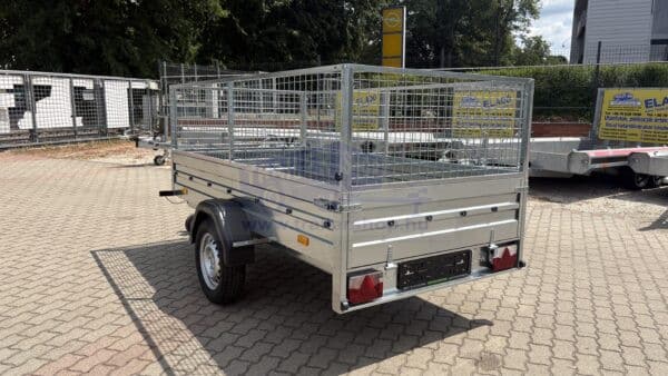 ALFA 12513MN.75 egytengelyes, 2,44x1,25m méretű, 750kg fék nélküli, mellsőkerekes fix oldalfalas nyitott utánfutó RÁCCSAL