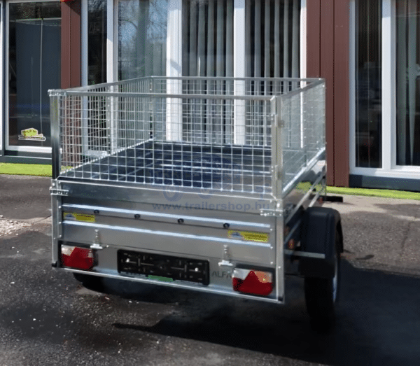 ALFA 12011MN.75 egytengelyes, 2,0x1,08m méretű, 750kg fék nélküli, mellsőkerekes fix oldalfalas nyitott utánfutó RÁCCSAL